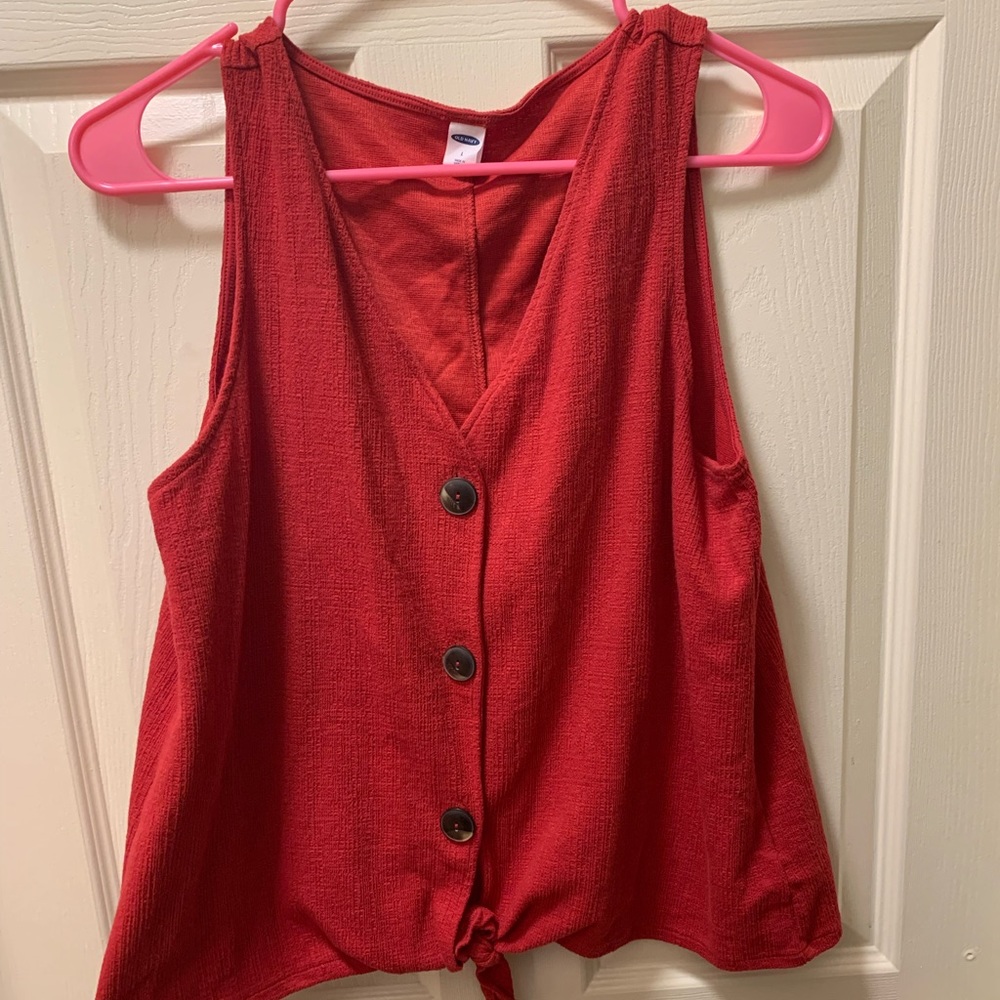 Red Button Down Tank